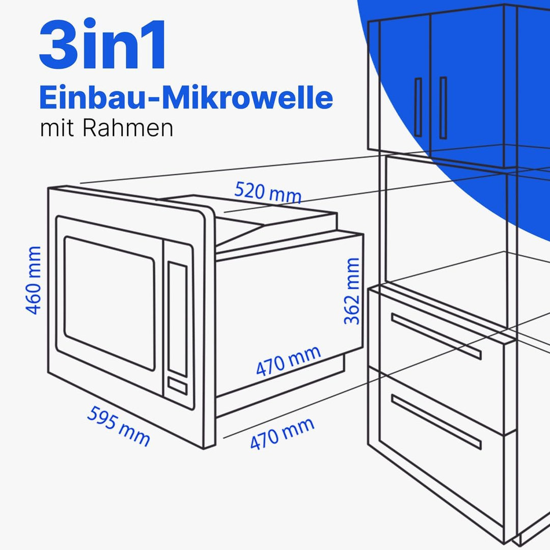 Bomann® Einbaumikrowelle mit Grill und Heissluft | 60cm | 900W Mikrowelle | 1100W Grill | 2500W Heis