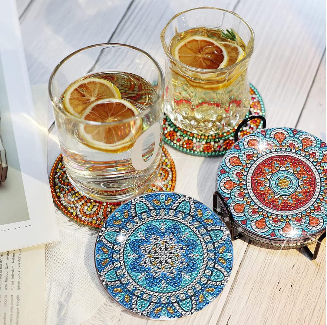 8 Pack Diamond Painting Untersetzer mit Halter, Wiederverwendbare Glasuntersetzer, DIY Mandala Tasse