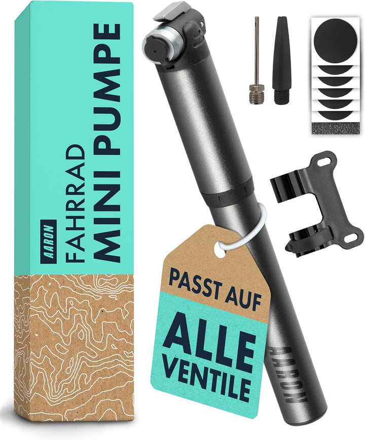 AARON Pocket One Mini Fahrradpumpe für alle Ventile - kompakte Luftpumpe passend für jeden Rahmen -
