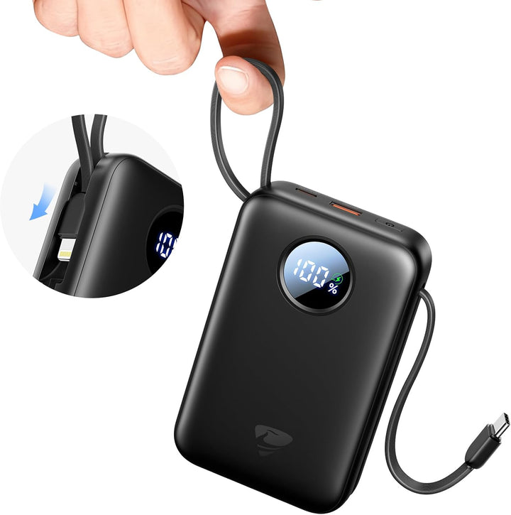 Aioneus Power Bank 20000mAh, 35W USB-C PD Schnellladefunktion PowerBank mit integrierten Kabeln (USB