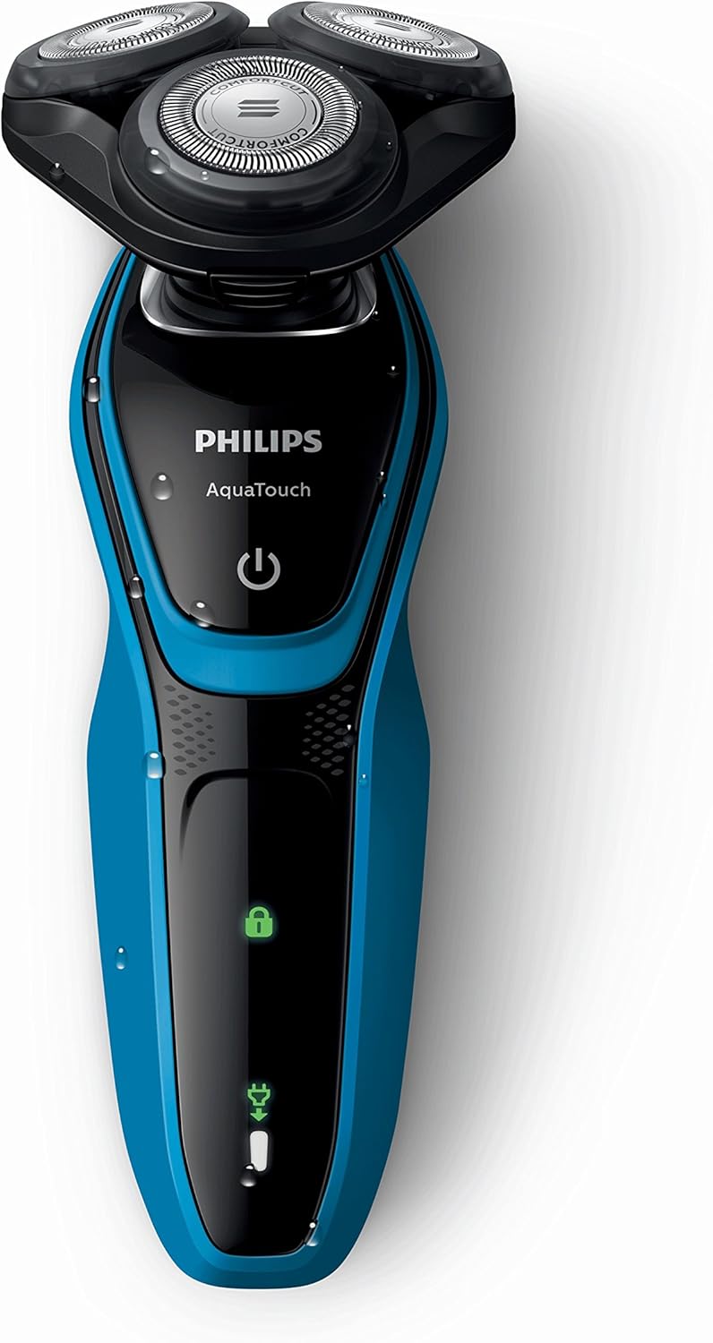 Philips AquaTouch - Rasierapparat (Rotorrasierer, Schwarz, Blau, LED, Batterie, Nickel-Metallhydrid