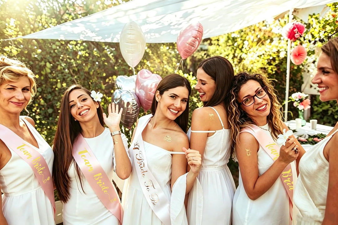 Hen Party Dekorationen Anzug Brautschleier mit Stirnband Sash Brautsdusche Zubehör Brautjungfern Gef
