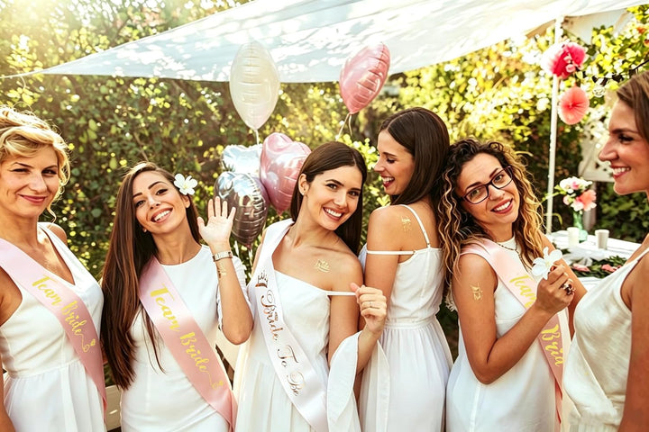 Hen Party Dekorationen Anzug Brautschleier mit Stirnband Sash Brautsdusche Zubehör Brautjungfern Gef