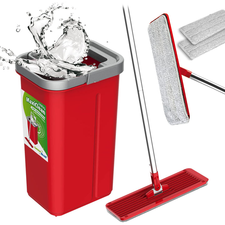 GreenBlue MaxiClean GB870 Flachmopp mit Eimer und Auswringer | 2 Mikrofaser-Einsätze Zweikammersyste