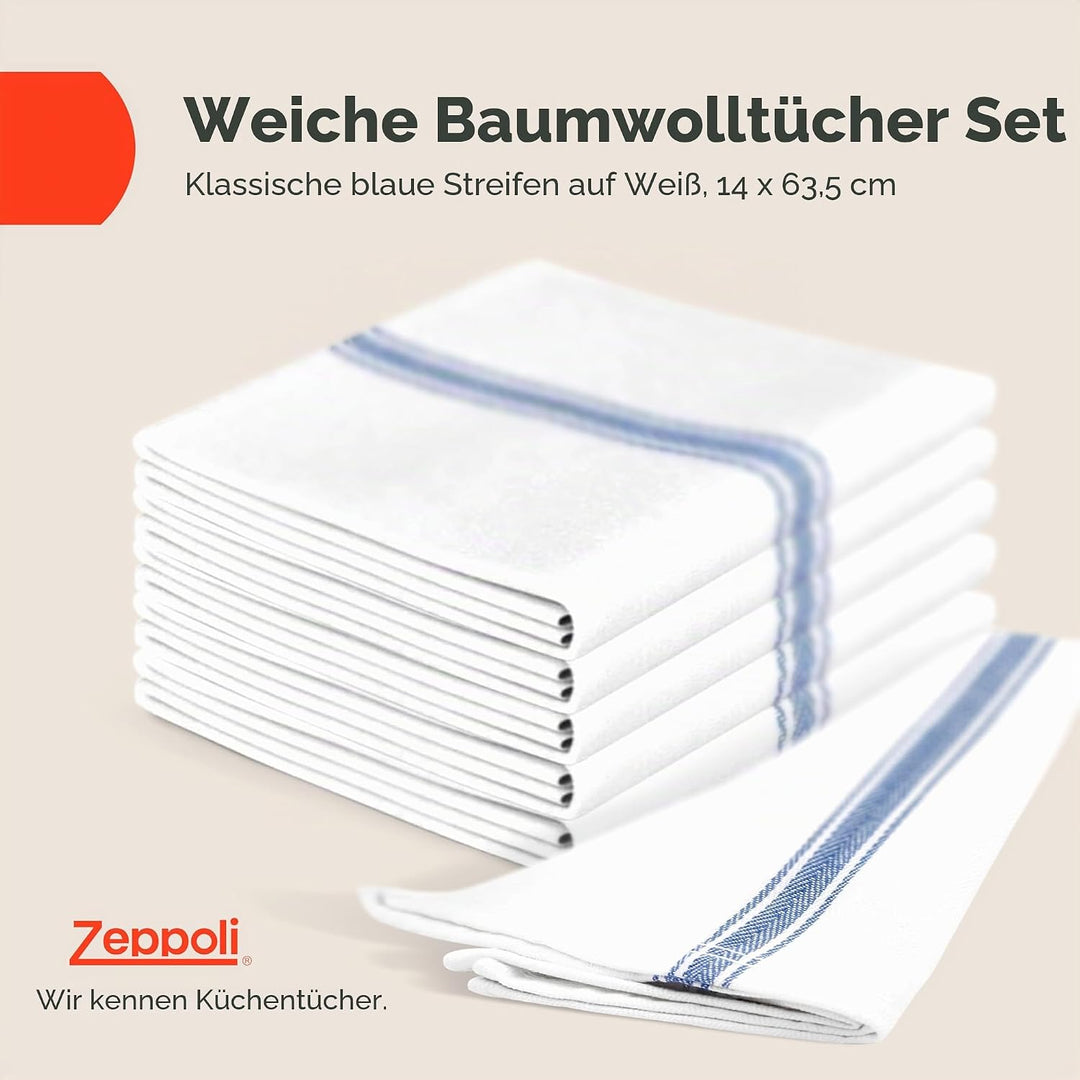 Zeppoli Classic Küchentücher - 15 Pack - 35.5 x 63.5 Zentimeter - 100% natürliche Baumwolle Geschirr