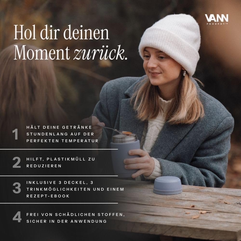 VANN Thermobecher für Essen 450 ml – Thermobehälter [16h kalt, 9h warm] – Recycelte Edelstahl Thermo