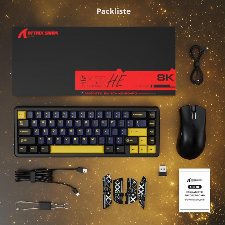 ATTACK SHARK Gaming-Tastatur &amp; -Maus-Set, X65 HE Kabelgebundene Magnettastatur und R1 Kabellose 59g