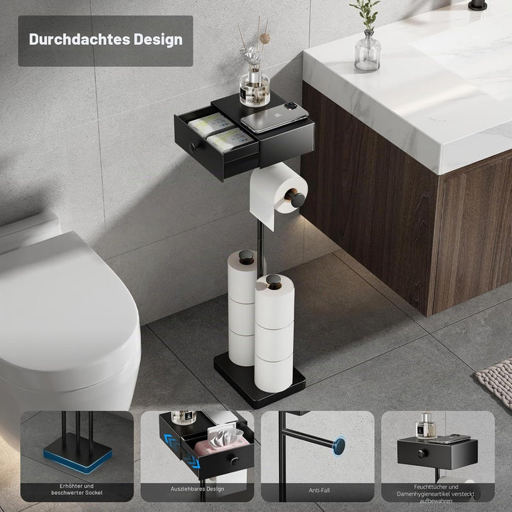 VOLDRA Toilettenpapierhalter Stehend Klopapierhalter Ohne Bohren Klopapier Mit Schublade Aufbewahrun