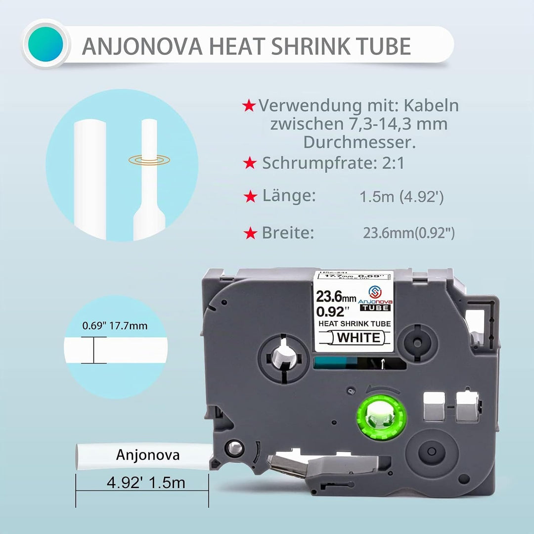 3X Kompatibel mit Brother P-Touch Schrumpfschlauch 23,6mm Hse-251 Hse 251 Etikettenband Schwarz auf