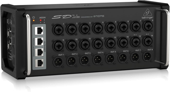 Behringer SD16 I/O Stage Box with 16 Remote-Controllable Midas Preamps, 8 Outputs, AES50 Networking