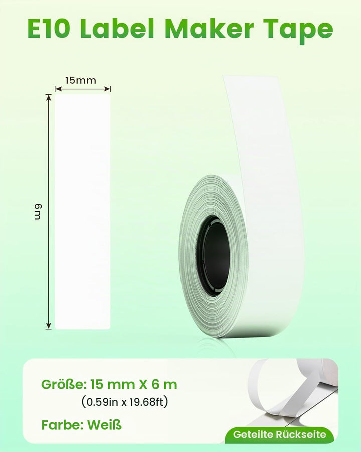 3 Rollen kompatibel mit SUPVAN E10 E11 Bluetooth Label Maker Tape, weiss, kontinuierlich 0.59in x 19
