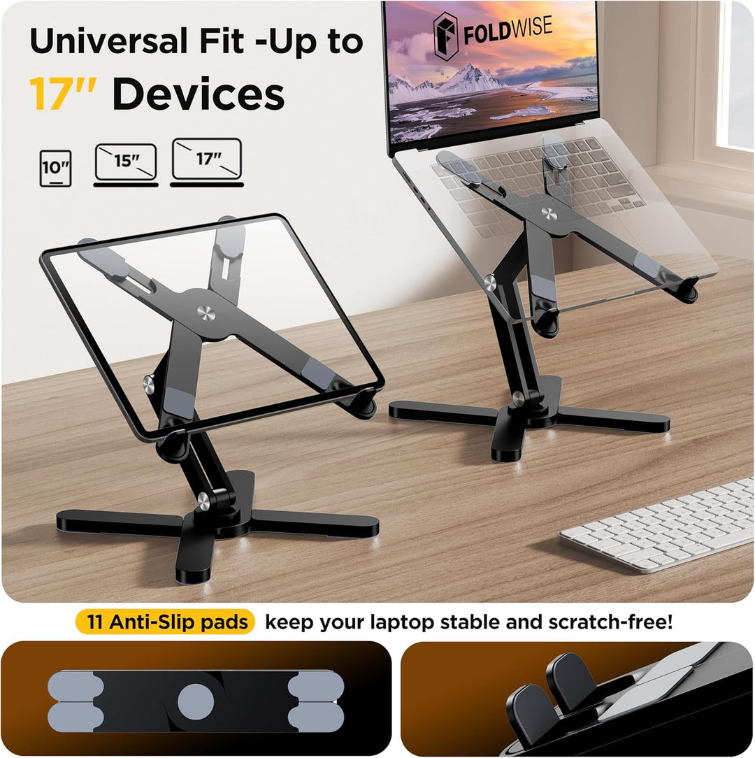 FoldWise X Premium Laptop-Ständer für Schreibtisch - 100% Aluminium, tragbar & 360° drehbar - Höhen-