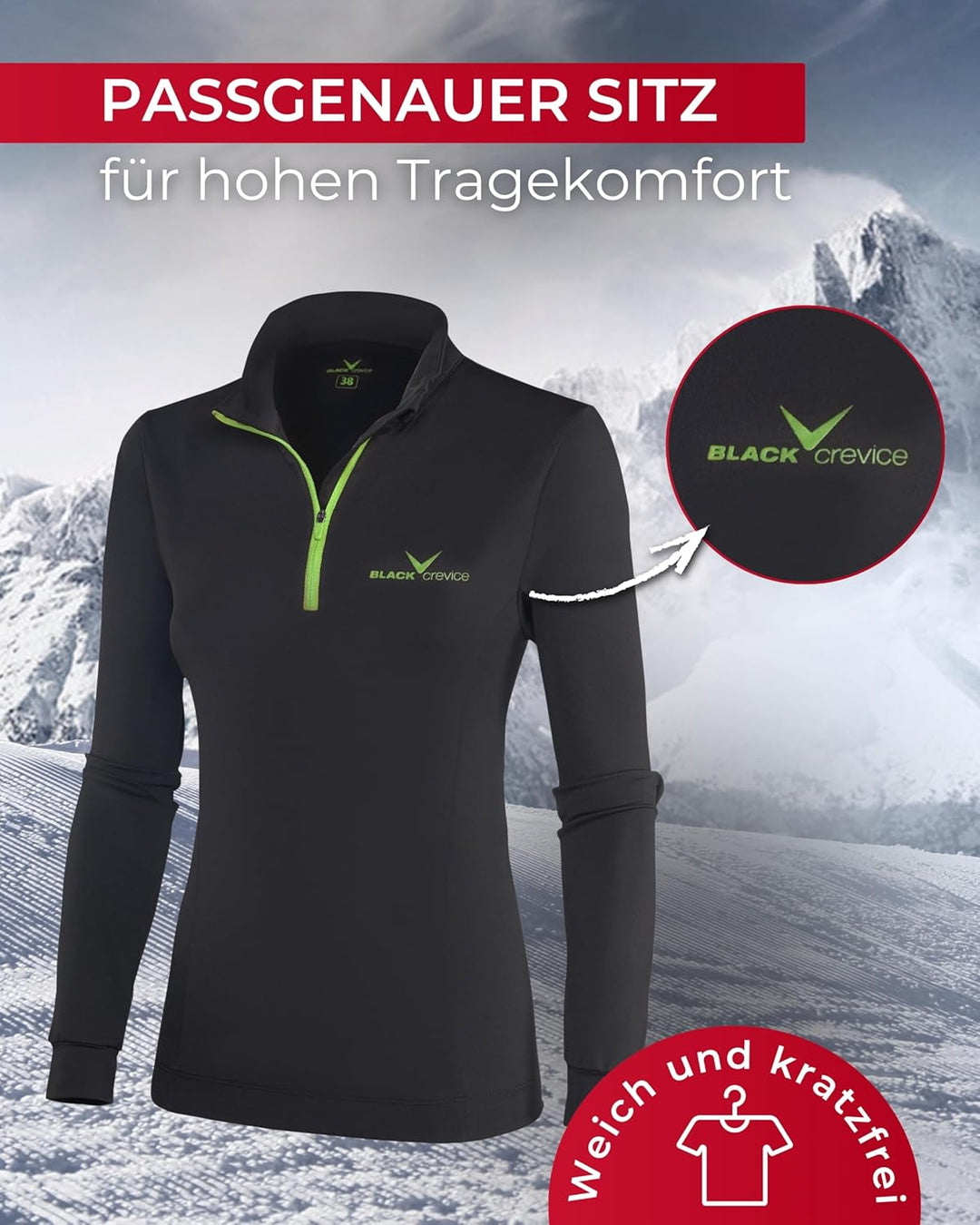 Black Crevice Damen Skirolli, schwarz/grün, 38