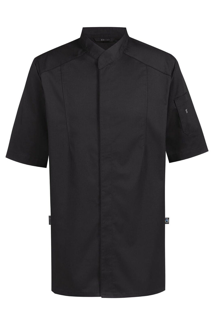 Greiff Gastro Moda Cuisine Herren Premium-Kochjacke Kurzarm Regular-Fit XL Schwarz, XL Schwarz