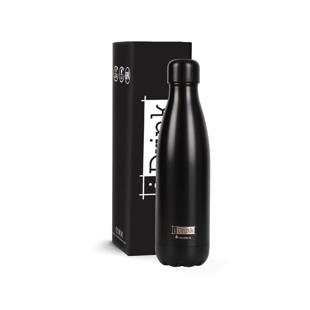 IDRINK - Trinkflasche 350/500/1000 ML Thermoflasche aus Stahl 1000 ML Schwarz, 1000 ML Schwarz