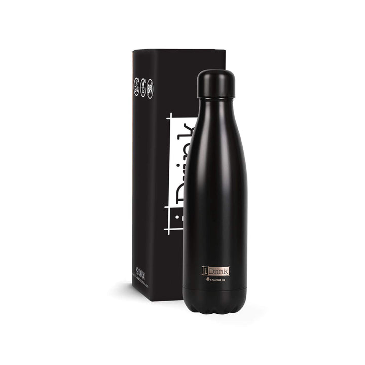 IDRINK - Trinkflasche 350/500/1000 ML Thermoflasche aus Stahl 1000 ML Schwarz, 1000 ML Schwarz