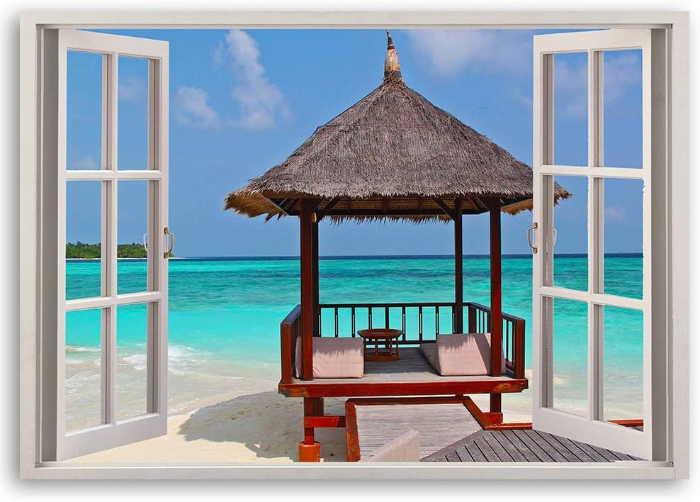 Feeby Wandbild Meer Druckbild Leinwandbild Fenster-Illusion mehrfarbig 90x60 cm Leinwandbild 90x60 c