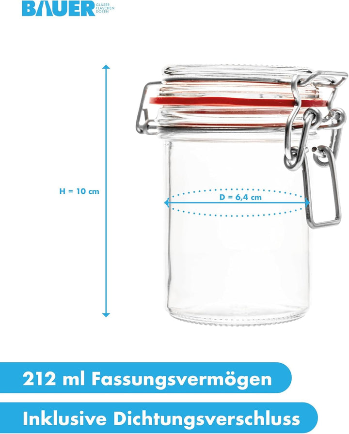Flaschenbauer - 12 Drahtbügelgläser 212 ml, verwendbar als Einmach- und Fermentierglas, zur Aufbewah