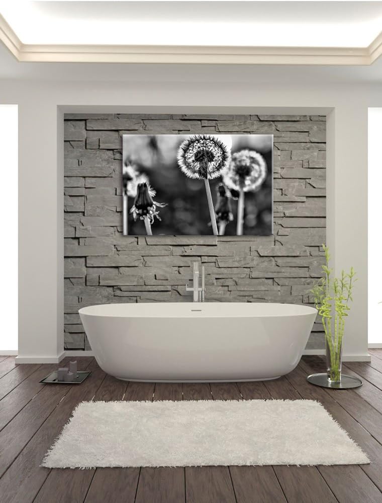 Monocrome, Pusteblume, Format: 100x70 auf Leinwand, XXL riesige Bilder fertig gerahmt mit Keilrahmen