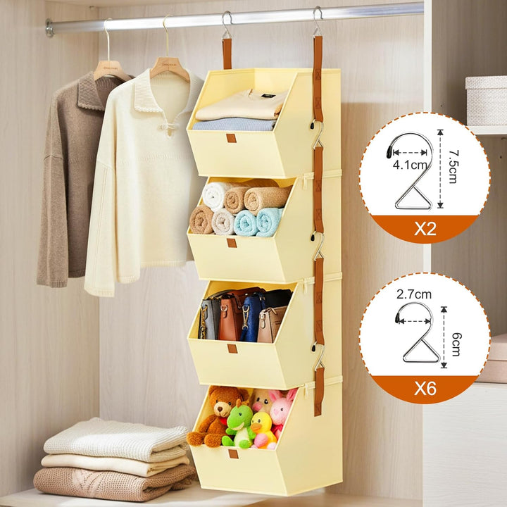 Hängeorganizer, 4 Fächern Hängeaufbewahrung Metallhaken Hängeregal Schrank Organizer Hängend Faltbar