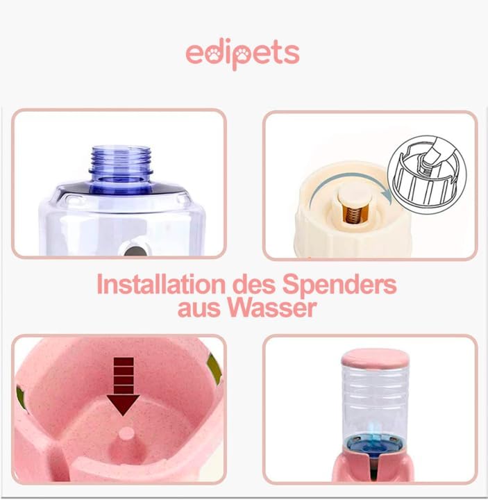 Edipets, Automatischer Futterspender Katze, Hunde, 2 Einheiten, 3.8L, Futter- und Wasserspender für