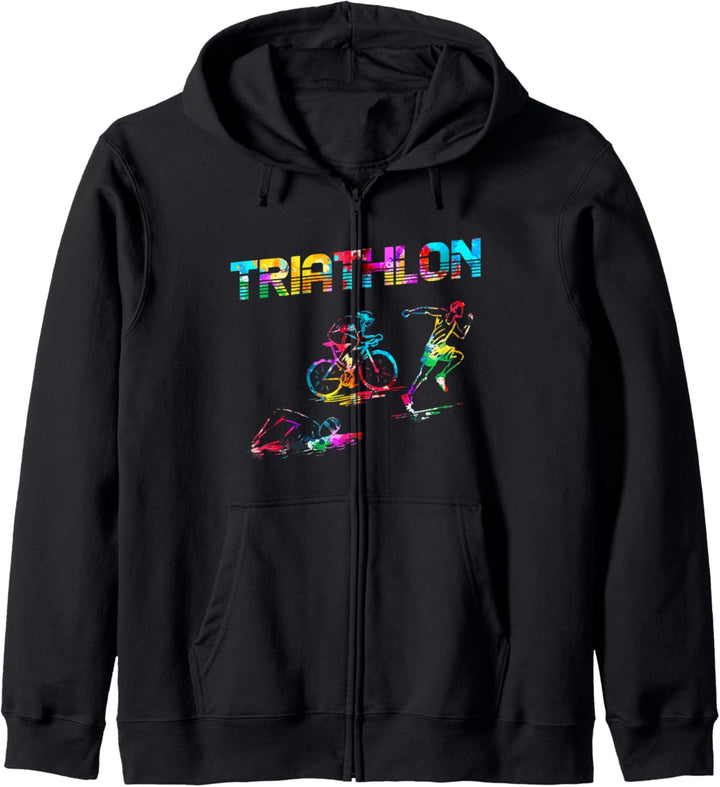 Bunter Triathlon Schwimmen Radfahren Laufen Sportler Kapuzenjacke