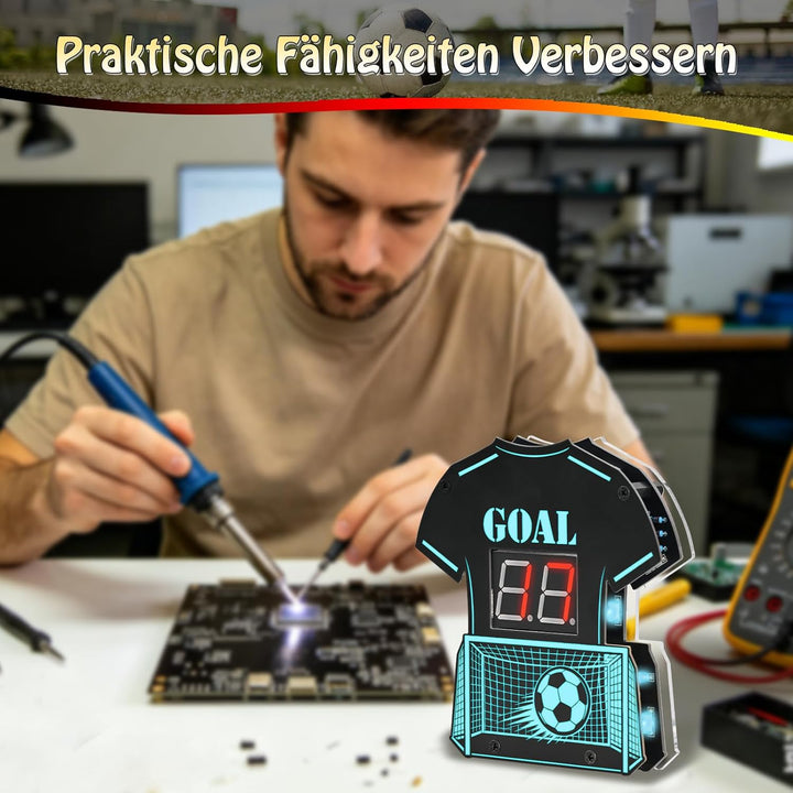 Fussball LED Lötbausatz - DIY Mint Elektronik Lötprojekt mit RGB Hintergrundbeleuchtung, Trikotnumme