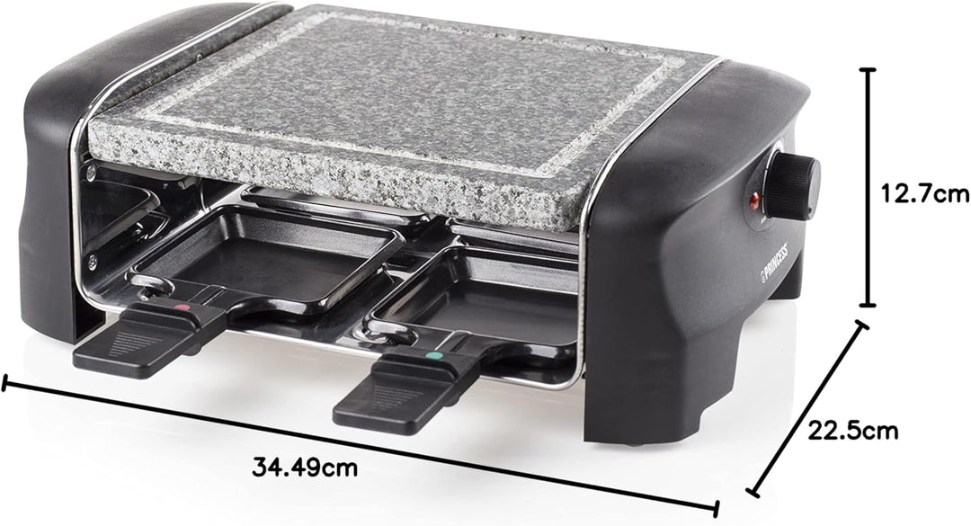 Princess Raclette Grill für bis zu 4 Personen - mit Steingrill und regelbarer Heizstufen, 600 Watt,