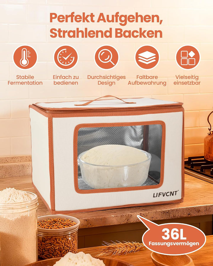 Faltbare Brot-Gärbox mit Temperaturregelung von 20–55 °C und 0–99 h Timer, Teiggärgerät mit Metallgi