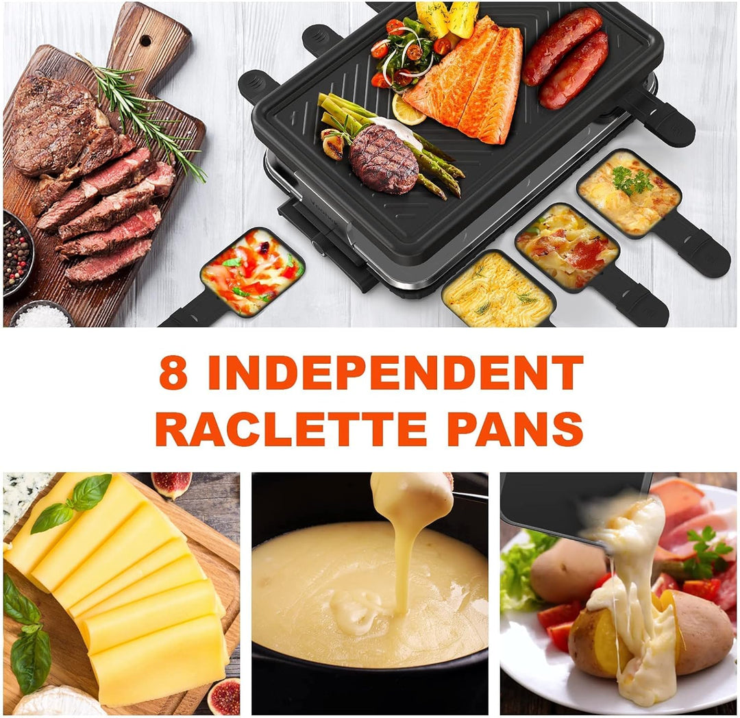 Raclette 8 Personen Raclette Grill Tischgrill Elektrisch 8 Pfännchen 8 Raclette Holzspatel Korean BB