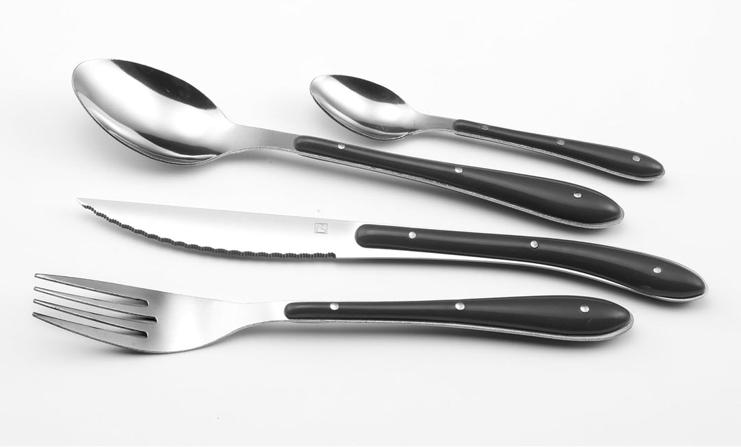 Amefa S24 PP Bistro Besteck, 24 Teile, Edelstahl, 1,5 mm dick, Grau/Schwarz, 9 x 9 x 24 cm, Schwarz