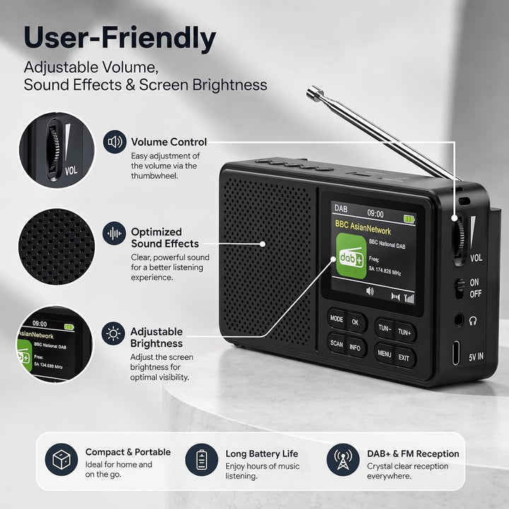 DAB Radio, DAB+ und UKW-Radio mit 2,4" Farbdisplay Küchenradios