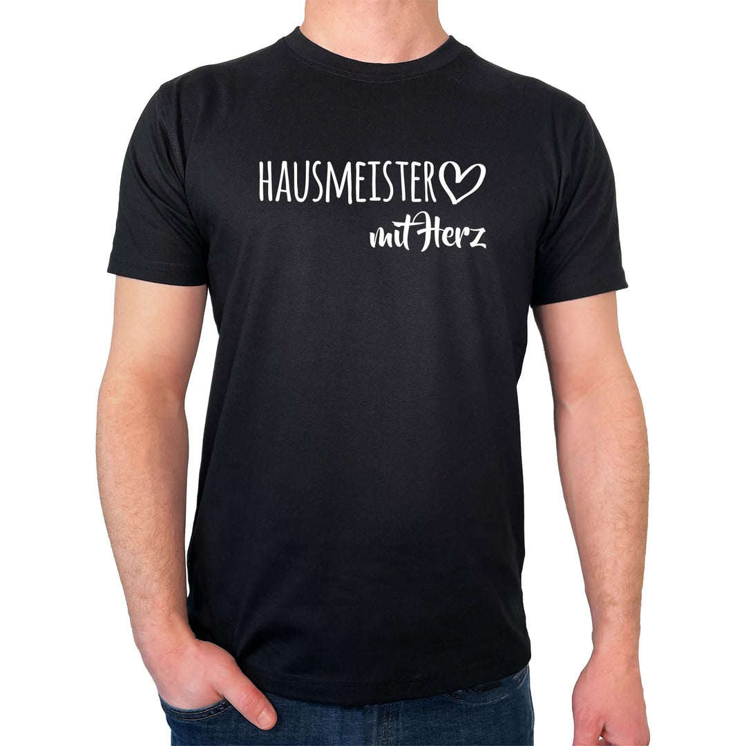HUURAA Herren T-Shirt Hausmeister mit Herz Bio Baumwolle Fairtrade Oberteil Grösse S-3XL mit Motiv f