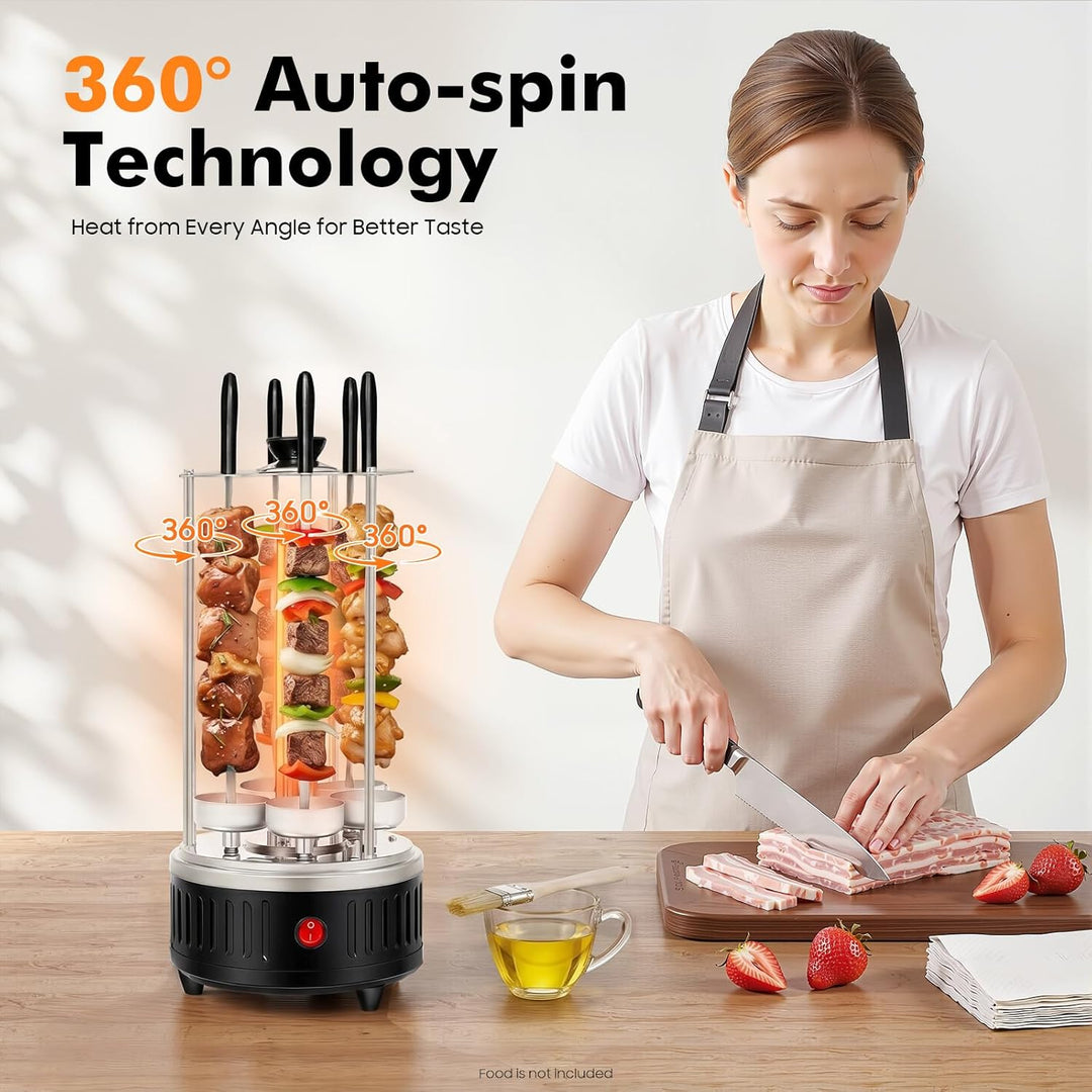 1000W Vertikaler Elektrogrill, Schaschlikgrill Tischgrill Dönergrill mit 5 Spiesse Kebab BBQ Elektri