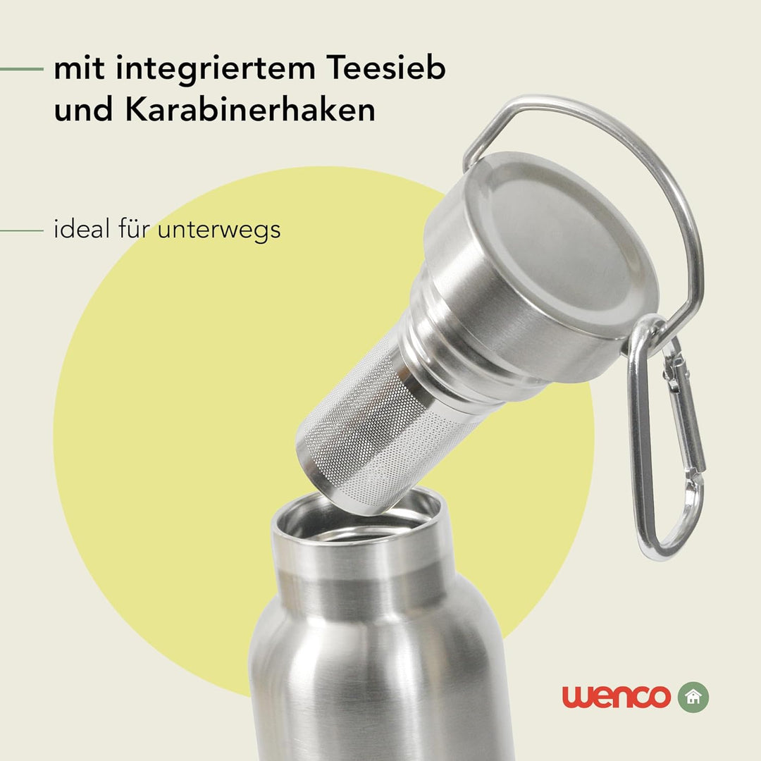 wenco Trinkflasche Edelstahl 0,75l / 750ml isoliert und auslaufsicher für kalte und heisse Getränke