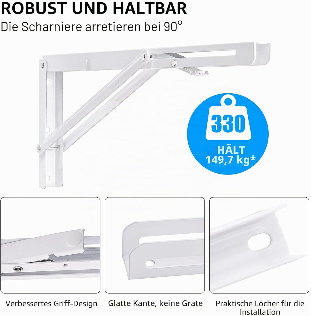 YUMORE Klappkonsole Schwerlast 400mm Regalträger Klappbar weiss - 2 Stück Metall Klappkonsolen Wand