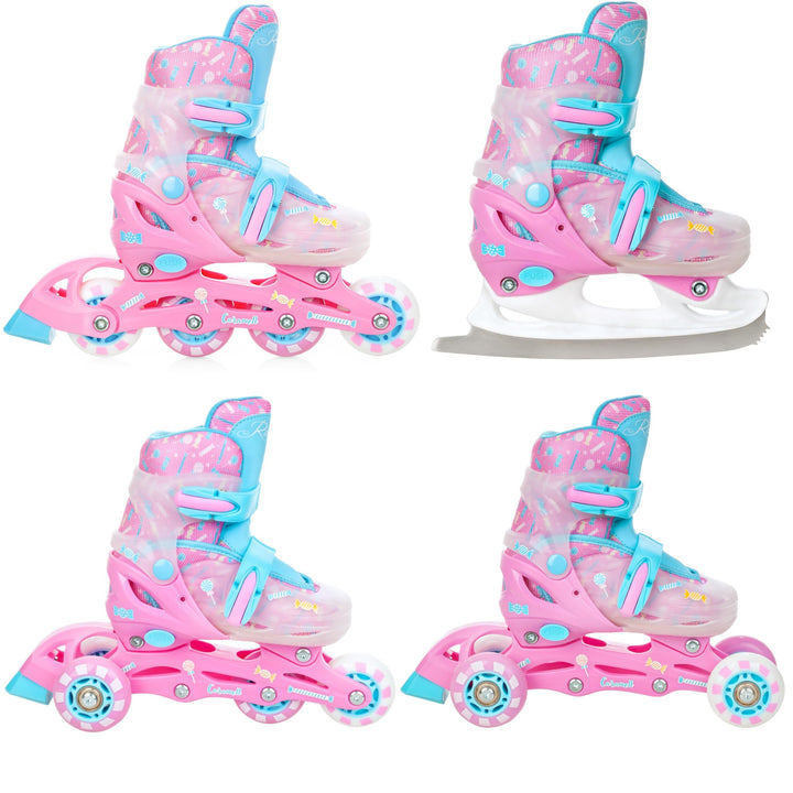 RAVEN 4in1 Inline Skates Triskates Rollschuhe Schlittschuhe Inliner für Kinder Mädchen verstellbar G