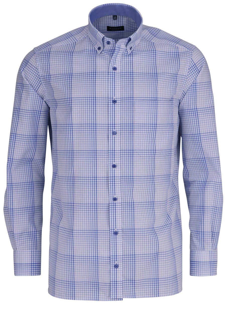 eterna Comfort Fit Hemd super Langer Arm Button Down Kragen Karo hellblau Grösse 40