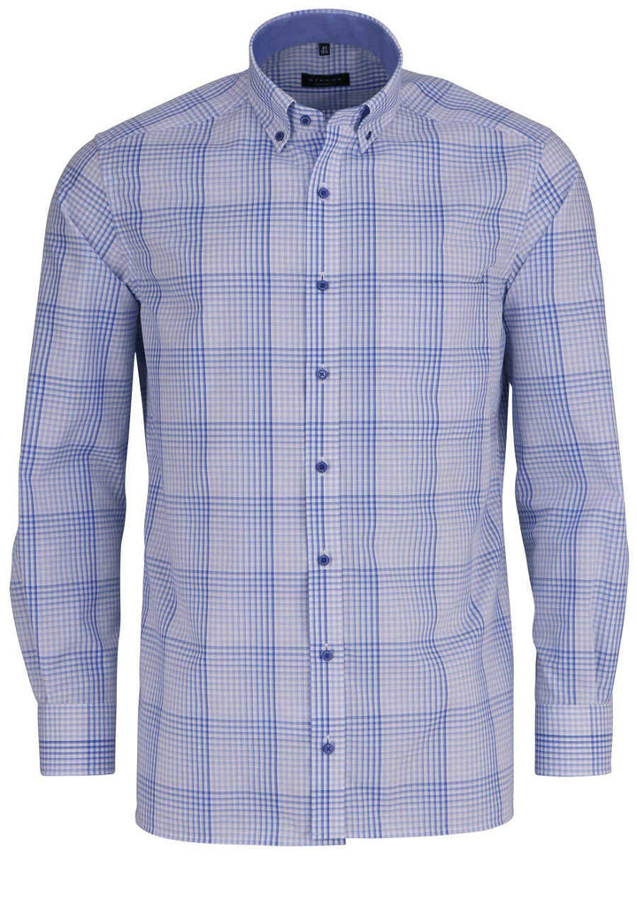 eterna Comfort Fit Hemd super Langer Arm Button Down Kragen Karo hellblau Grösse 40