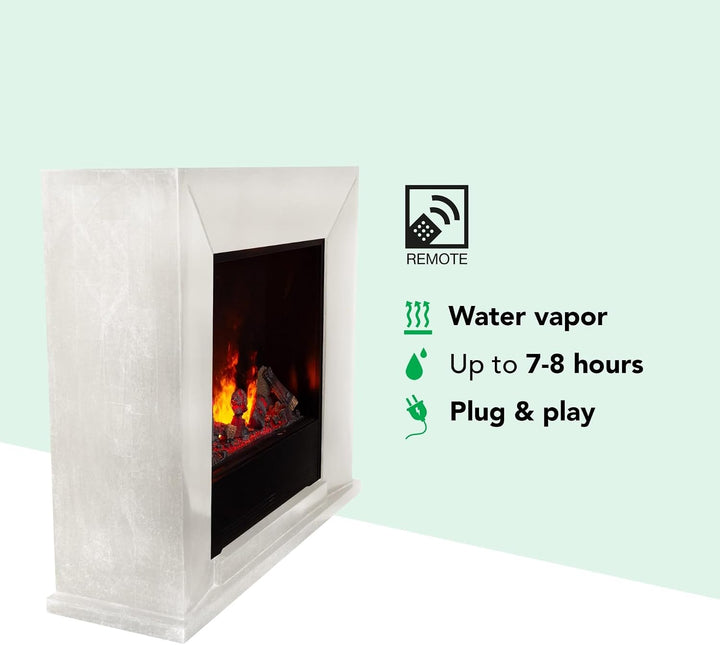 Xaralyn Nero Elektrokamin mit Cassette 600 - Weisse Naturstein-Kaminverkleidung - Wasserdampfkamin -