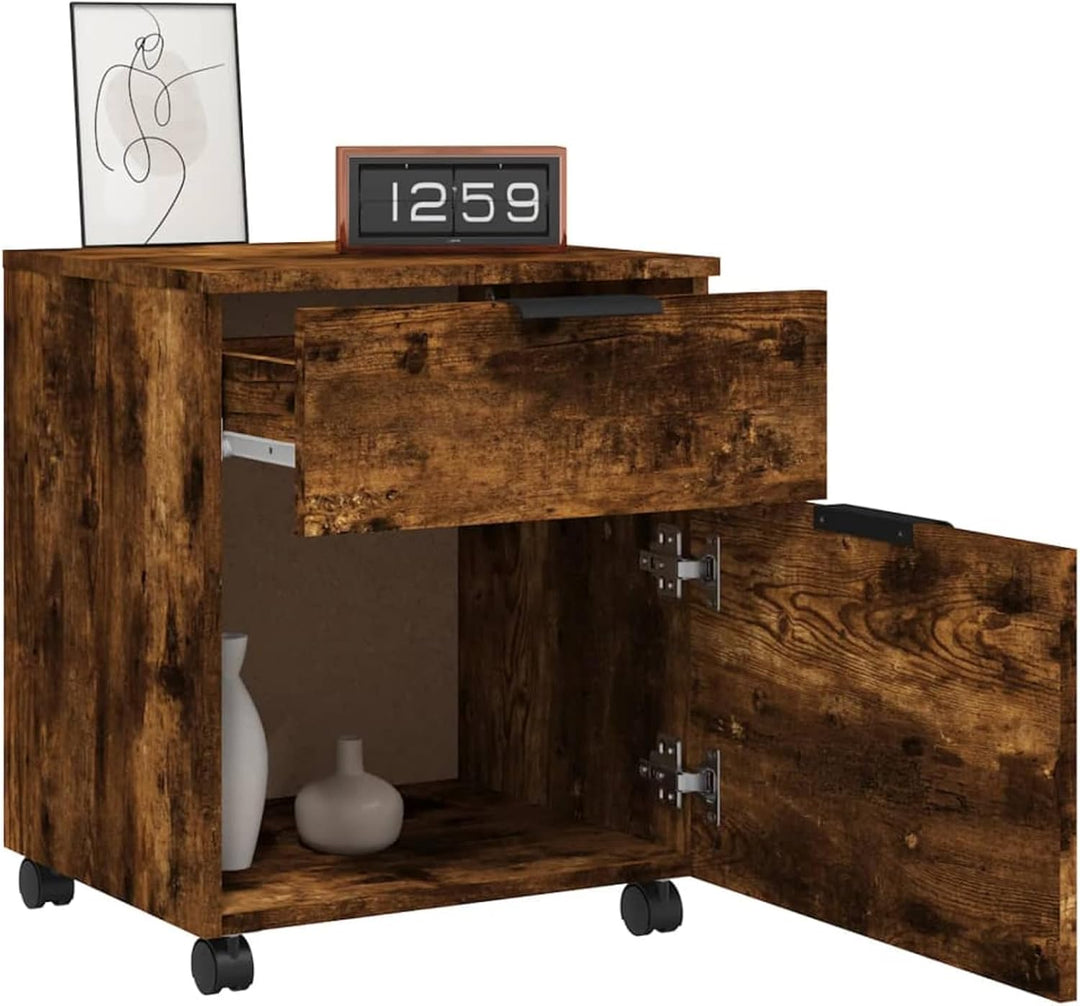 Mobiler Aktenschrank mit Rollen Räuchereiche 45x38x54 cm, Metallschrank, Werkstattschrank, Werkzeugs