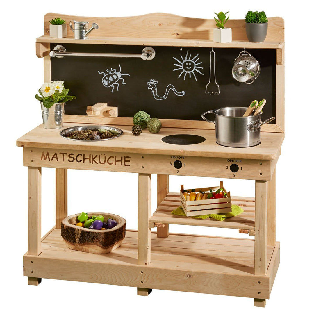Sun Matschküche mit Tafel aus Holz - Outdoorküche für Kinder