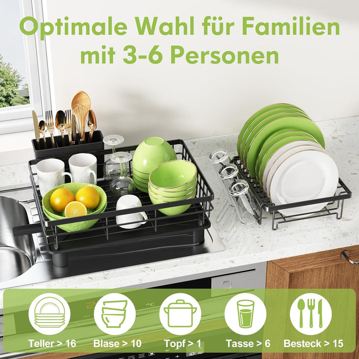 Boosiny Abtropfgestell Geschirr, Edelstahl-Geschirrabtropfgestell für Küchentheke mit Utensilienhalt