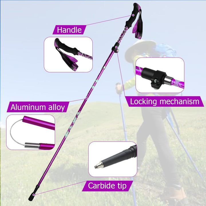 HOVIN Walking Stöcke Damen,Wanderstöcke Faltbar 105-125cm,Trekkingstöcke mit Gummipuffers für Trekki