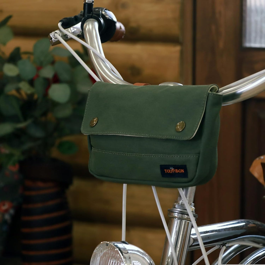 TOURBON Leinwand und Leder Strap Fahrrad Satteltasche Sitz Pack Tasche Grün, Grün