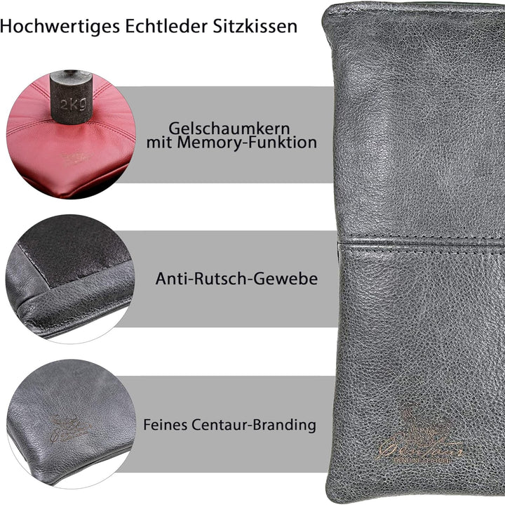 Centaur - Hochwertiges Leder Sitzkissen - Basaltgrau 35x35 cm - Ideal für Stuhl oder Sitzbank - Abwa