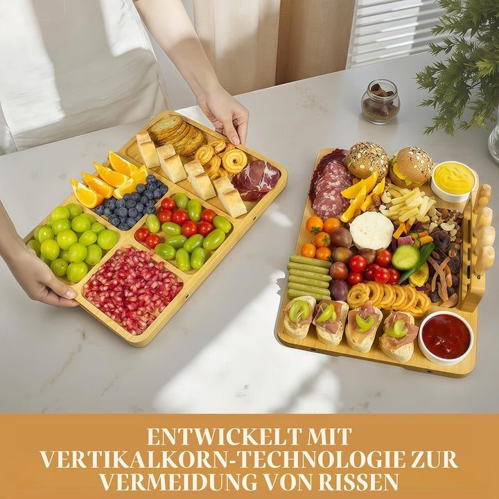 Grosses Bambus Charcuterie Board Set (40x30x2 cm) Käsebrett & Platten Zubehör mit Messern für Gesell