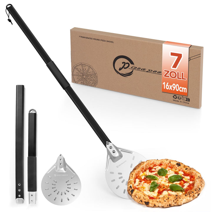 SOUTHGATE Pizzawender, Pizzaschieber Perforiert, Pizza Turning Peel rund, Aluminium-Schaufel perfori