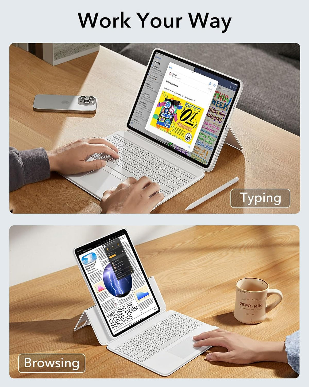 ESR für iPad Pro 13 Zoll (M5/M4) Tastatur Hülle mit Trackpad, Weiss iPad Pro 13 (2024) Weiss, iPad P