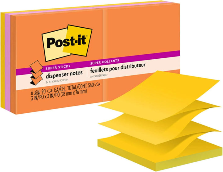 Post-it Super Sticky Pop-UpNotes, 7,6 x 7,6 cm, 6 Pads, 2 x die Klebekraft, Energy Boost Collection,